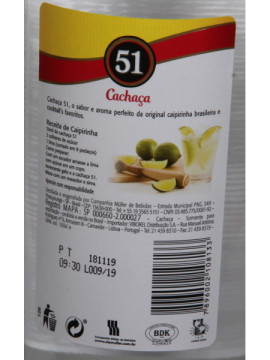 Aguardente Cana Cachaça 51 1 L.º