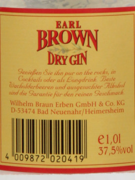 Gin Earl Brown Dry 1Lºx37,5º